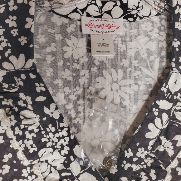 New Lanz of Salzburg Dress Womens 1X Black White Floral Butterflies Cottagecore - Picture 6 of 10